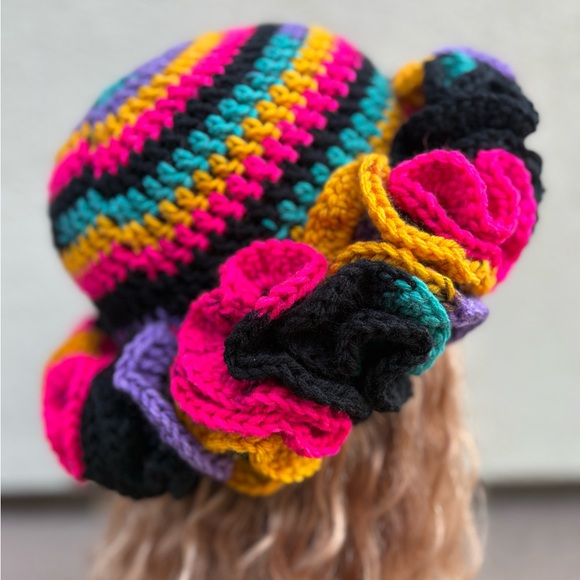 Handmade Colorful Crochet Ruffle Hat - Picture 2 of 5